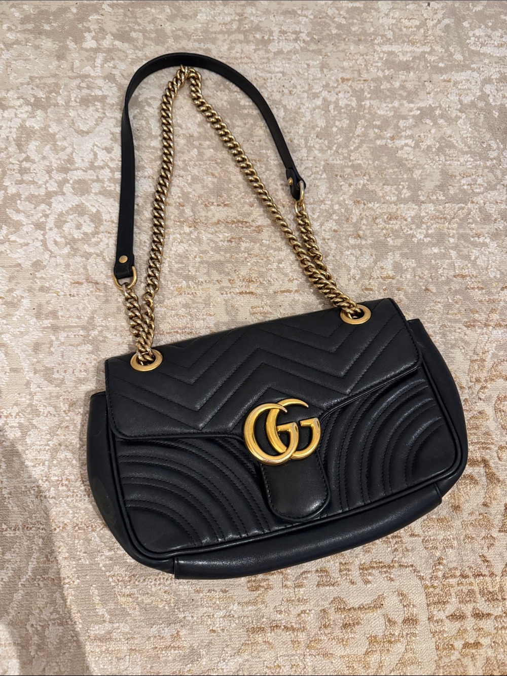 Gucci Black Quilted Shoulder Bag with Gold Double G Hardware